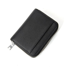 Genuine Leather RFID Blocking Accordion Card Holder & Coin Purse - Large Capacity Zip Wallet(black)