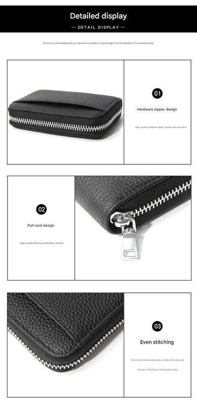 Genuine Leather RFID Blocking Accordion Card Holder & Coin Purse - Large Capacity Zip Wallet(black)