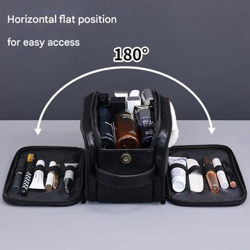 Large Capacity PU Leather Toiletry Bag - Multi-Compartment Dopp Kit & Cosmetic Organizer(black) - 0