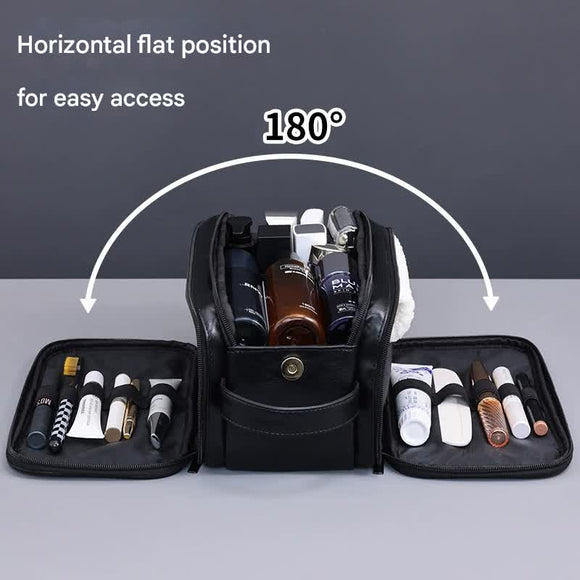 Large Capacity PU Leather Toiletry Bag - Multi-Compartment Dopp Kit & Cosmetic Organizer(Tan)