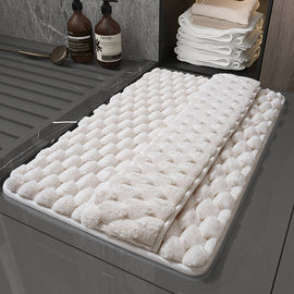 Luxury Plush Memory Foam Bath Mat with Foot Drying Panel - Super Absorbent & Non-Slip Bathroom Rug(Checkered beige)