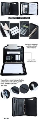 Professional PU Leather A4 Portfolio Binder with Zipper, Handle, Calculator & Clipboard(grey)-5