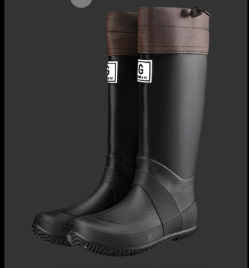 44# Black Foldable Knee-High Rain Boots - Packable Waterproof Non-Slip Wellies for Travel & Festivals