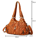 Yellow Women's Vintage Studded Hobo Bag - Soft Washed Leather Multi-Pocket Shoulder & Crossbody Purse-2