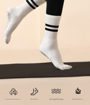 Grey (3-Pack) Unisex Striped Non-Slip Grip Socks - Cotton Crew Socks for Yoga, Pilates & Home Workouts-3