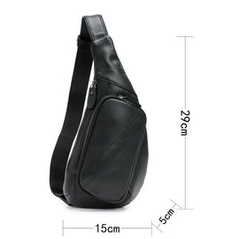 Black Men's Leather Sling Backpack - Casual Crossbody Chest Bag - 0