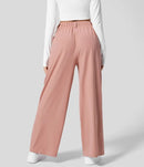 M Pink Drapey High-Waist Wide-Leg Trousers - Loose Fit Casual Long Pants for Women-2