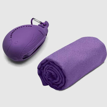 Purple 2-PCS Smart Whale Silicone Case Quick-Dry Towel Set - Portable & Cooling for Gym & Travel