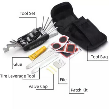 16-in-1 bicycle repair tool kit - multi-tool, tire patch, tire lever & file - 0