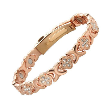 3-Pack 13cm Clover Magnetic Bracelet Set – Rose Gold/Gold/Silver Tone,Crystal Inlay for Women - 0