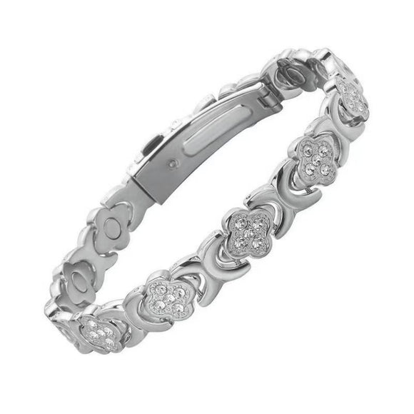3-Pack 13cm Clover Magnetic Bracelet Set – Rose Gold/Gold/Silver Tone,Crystal Inlay for Women