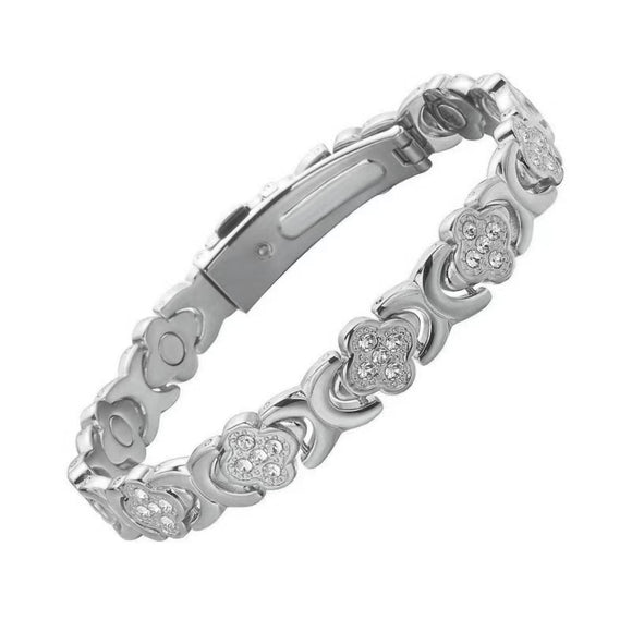 3-Pack 13cm Clover Magnetic Bracelet Set – Rose Gold/Gold/Silver Tone,Crystal Inlay for Women