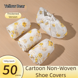 50 Pieces Thickened Non-Woven Disposable Shoe Covers (Yellow Bear) – Universal Fit (EU Size 34-45) for Guests & Floor Protection