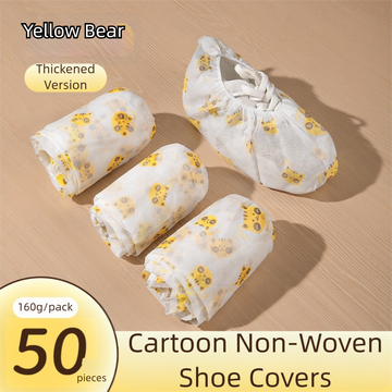 50 Pieces Thickened Non-Woven Disposable Shoe Covers (Yellow Bear) – Universal Fit (EU Size 34-45) for Guests & Floor Protection