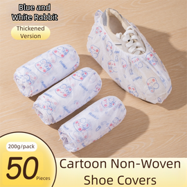 50 Pieces Thickened Non-Woven Disposable Shoe Covers (Blue Rabbit) – Universal Fit (EU Size 34-45) for Guests & Floor Protection