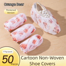 50 Pieces Thickened Non-Woven Disposable Shoe Covers (Orange Bear) – Universal Fit (EU Size 34-45) for Guests & Floor Protection