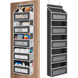 5-Tier Black Over The Door Organizer – Heavy-Duty Hanging Storage (15.7in x 5.5in) with Anti-Tilt Design for Nursery, Pantry & Dorm