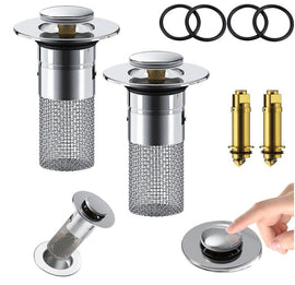 2-Pack Pop-Up Sink Stopper with Hair Catcher – Standard (34-40mm) Drain Filter,Basin Drain Filter Upgrade - 0
