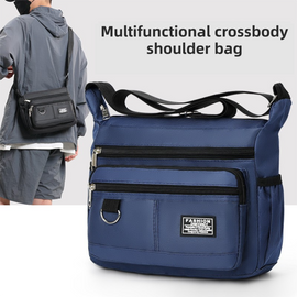 Dark Blue Men's Waterproof Oxford Cloth Crossbody Bag - Durable Anti-Theft Shoulder Backpack for Business, Travel & 10-inch Tablet - 0