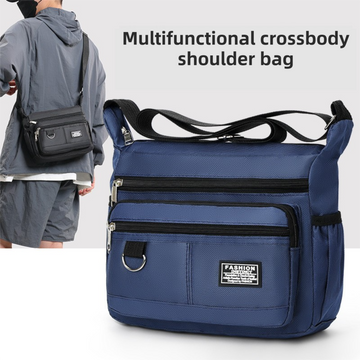 Grey Men's Waterproof Oxford Cloth Crossbody Bag - Durable Anti-Theft Shoulder Backpack for Business, Travel & 10-inch Tablet - 0