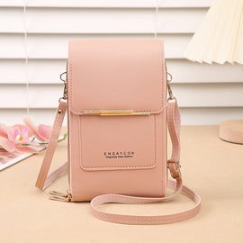 Blue Women's Cute Mini PU Leather Crossbody Phone Bag (19x12x4cm) - Touch Screen Window, Vertical Style - 0