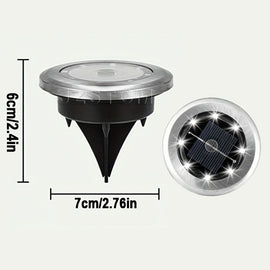 4-Pack Solar LED In-Ground White Light Set (Single 7.1x7.1x6.1cm) - Stainless Steel Waterproof Outdoor Garden Pathway and Landscape Spike Lamp