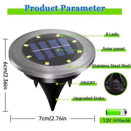 4-Pack Solar LED In-Ground White Light Set (Single 7.1x7.1x6.1cm) - Stainless Steel Waterproof Outdoor Garden Pathway and Landscape Spike Lamp - 0