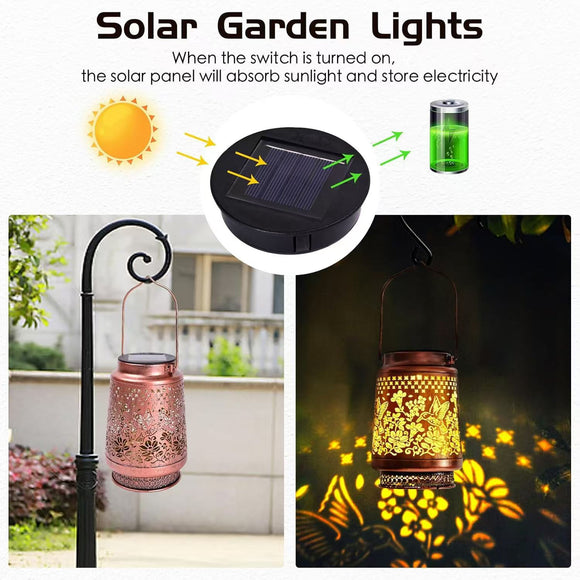 2-Pack Decorative Solar Hummingbird Lantern(11x11x17CM) - Waterproof Hanging Iron Art Outdoor Projection Light for Garden and Patio (Up to 12 Hrs Illumination)