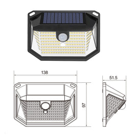2-Pack Solar Motion Sensor Wall Light(178-Bead LED) -  3 Lighting Modes, IP64 Waterproof, Three-Sided Wide-Angle Lighting for Outdoor Security and Garden Lighting