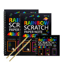 3-Pack DIY Rainbow Scratch Art Books Set - Neon Black Scratch Paper for Kids, Multi-Size (S, M, L) Creative Drawing & Fun-1