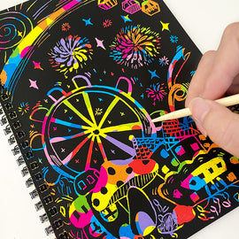 3-Pack DIY Rainbow Scratch Art Books Set - Neon Black Scratch Paper for Kids, Multi-Size (S, M, L) Creative Drawing & Fun - 0