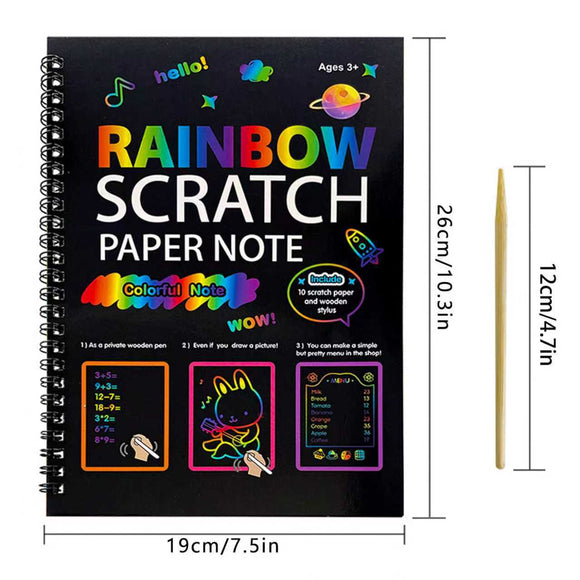 3-Pack DIY Rainbow Scratch Art Books Set - Neon Black Scratch Paper for Kids, Multi-Size (S, M, L) Creative Drawing & Fun