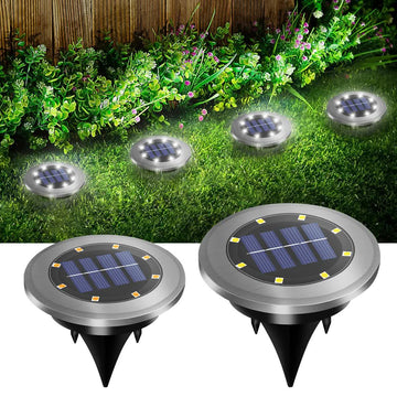 4-Pack New Solar LED In-Ground White Lights (Single 8.3x8.3x10 cm) - Stainless Steel & ABS Waterproof Outdoor Garden Pathway and Landscape Spike Lamp - 0