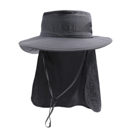 2-Pack Dark Grey Men's Adjustable Sun Protection Hat - Wide Brim, Deep Crown, Quick Dry Breathable Sun Cap with Neck Flap for Hiking & Outdoors