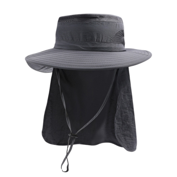 2-Pack Dark Grey Men's Adjustable Sun Protection Hat - Wide Brim, Deep Crown, Quick Dry Breathable Sun Cap with Neck Flap for Hiking & Outdoors