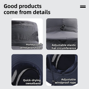 2-Pack Dark Grey Men's Adjustable Sun Protection Hat - Wide Brim, Deep Crown, Quick Dry Breathable Sun Cap with Neck Flap for Hiking & Outdoors - 0