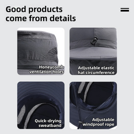 2-Pack Light Grey Men's Adjustable Sun Protection Hat - Wide Brim, Deep Crown, Quick Dry Breathable Sun Cap with Neck Flap for Hiking & Outdoors - 0