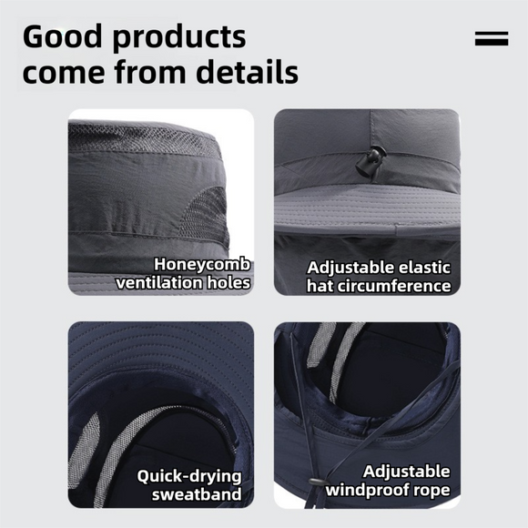 2-Pack Light Grey Men's Adjustable Sun Protection Hat - Wide Brim, Deep Crown, Quick Dry Breathable Sun Cap with Neck Flap for Hiking & Outdoors