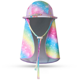 2-Pack Girls' Sun Protection Swim Cap Set - Cute Cartoon Rainbow Horse Pattern, Quick Dry Nylon Swimming & Wading Hat - 0