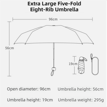2-Pack Green Ultra-Compact 5-Fold Waterproof All-Weather Umbrella for Women - Heart Pattern, Black Glue UV Protection, 8-Rib Frame,  Portable Capsule Parasol - 0