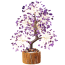 Purple Natural Crystal Hand-woven Gemstone Money Tree Ornament (H: 23 cm) - Wind-Soothing Healing Stone Tree of Life, Wooden Stump and Stone Base-1