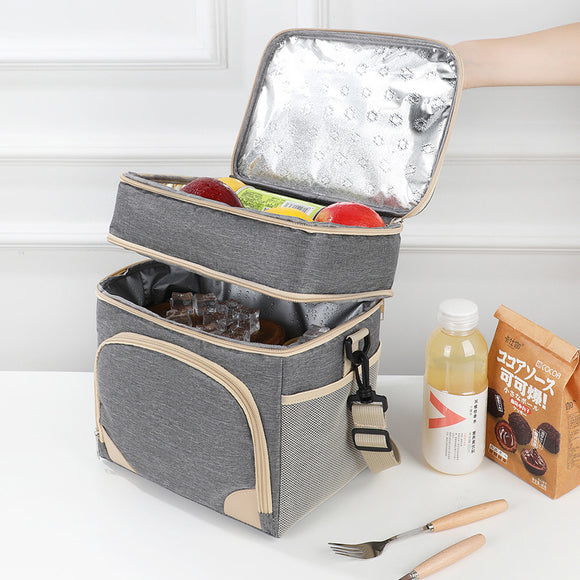 Navy blue Dual Layer Insulated Lunch Bag 12L Large Capacity Cooler Tote with Adjustable Strap Leakproof Thermal Food Carrier for Work Picnic and Camping