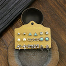 Alloy Stud Earring Set - 9 Pairs with Heart, Leaf & Turquoise Designs for Women-3