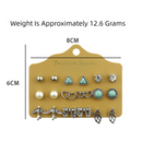 Alloy Stud Earring Set - 9 Pairs with Heart, Leaf & Turquoise Designs for Women-4