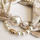 Blue Butterfly 2-in-1 Magnetic Pearl Scarf & Necklace Set - Floral Print Polyester Neck Wrap with Detachable Bead Chain-3