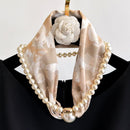 Light Green 2-in-1 Magnetic Pearl Scarf & Necklace Set - Floral Print Polyester Neck Wrap with Detachable Bead Chain-2