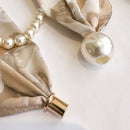 Light Green 2-in-1 Magnetic Pearl Scarf & Necklace Set - Floral Print Polyester Neck Wrap with Detachable Bead Chain-5