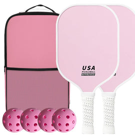 Pink Fiberglass Pickleball Paddle Set - 4 Minimalist Paddles, 8 Balls, and 2 Carry Bags for Outdoor Play - 0
