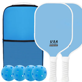 Blue Fiberglass Pickleball Paddle Set - 4 Minimalist Paddles, 8 Balls, and 2 Carry Bags for Outdoor Play - 0