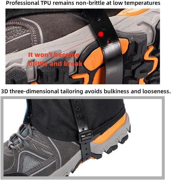 Black Breathable Nylon Waterproof Hiking Leg Gaiters and Snow Boot Gaiters (Fleece Lining) - Unisex Adjustable Sand & Mud Protection for Mountaineering & Desert Trekking, S Size